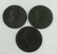 Two George III Pennies together with a Victoria Pe