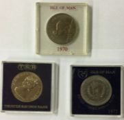 Three x Isle of Man commemorative Crowns. (coins) 1970. 1977. 1982.