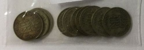 Ten silver Sixpences. 1937 - 1946.