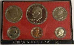 A USA proof coin set: Dollar to One Cent. Six coins. 1977.