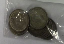 Ten x silver Sixpence pieces. 1937 - 1946.