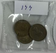 Four x New Zealand 3D coins. 1942. 1952. 1953. 1955.