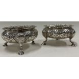 EDINBURGH: A fine pair of chased silver table salts. 1912 By Mackay and Chisholm. Approx. 182 grams.