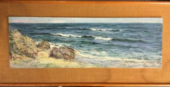 A mounted oil on board depicting a sea view.