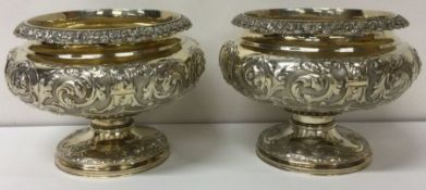 EDINBURGH: A very fine pair of Victorian silver gilt chased bowls. 1868.