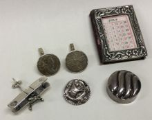 A silver mounted pill box cufflinks etc. Various dates and makers. Approx. 53 grams.
