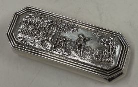 A fine Victorian silver snuff box embossed with a musical scene.