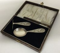 GLASGOW: A rare Scottish silver christening pusher and spoon. Glasgow 1930.