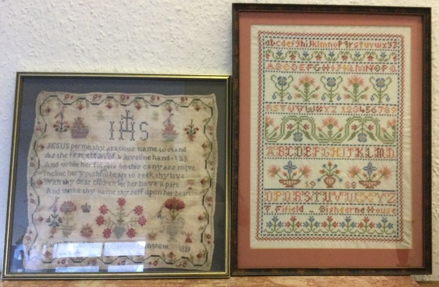 Two framed and glazed samplers.