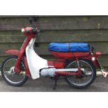 YAMAHA 50: A scooter in red. Registration: CDV 937Y.