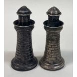 A rare and unusual pair of Indian Colonial silver lighthouse peppers. c1880.