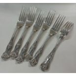 A fine set of six William IV Kings' pattern silver forks. London 1834. By William Theobald.