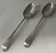 PETER AND JONATHAN BATEMAN: A rare pair of silver dessert spoons. 1790.