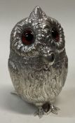 A large silver owl mustard pot.
