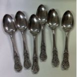 A fine and rare set of six custom made silver dessert spoons. London 1847.