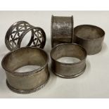 A collection of silver napkin rings. Various dates and makers.