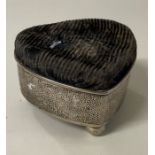 LUEN WO: A Chinese silver hammered pin cushion in the shape of a heart.