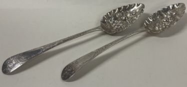 PETER & ANN BATEMAN: A fine pair of 18th Century silver dessert berry spoons. London 1798.