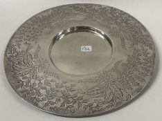 A fine Victorian silver tray engraved with leaves. London 1874. By Thomas Bradbury & Sons.