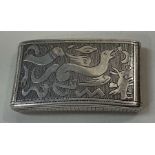 A rare George III silver hinged snuff box engraved with sea creatures. Birmingham 1807.