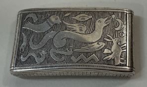 A rare George III silver hinged snuff box engraved with sea creatures. Birmingham 1807.