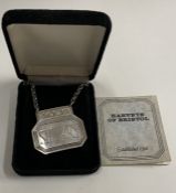 A cased silver wine label for 'Sherry'. With original certificate.