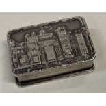 A silver castle top snuff box engraved with Windsor Castle. Birmingham 1977. By SJR.