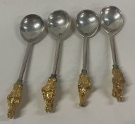 A fine set of four silver Queen's Beast spoons. 1973. By Richard Comyns.