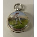 OF CRICKET INTEREST: A Victorian silver and enamelled sovereign case depicting a cricket scene.