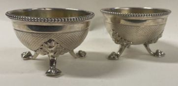 HUNT AND ROSKELL: A fine pair of Victorian engine turned silver salts. London 1864.