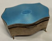 A large silver and blue enamelled jewellery box. Birmingham 1928.