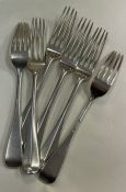 A heavy set of six silver OE pattern dessert forks. London. By Mappin & Webb.