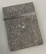 A fine and heavy William IV silver card case embossed with birds. Birmingham 1835. By Joseph Wilmore