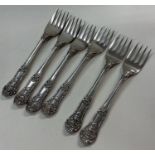 A fine and rare set of six custom made silver dessert cake forks. London 1847.