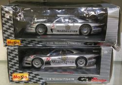 MAISTO: Two 1:18 scale boxed model cars of a Mercedes CLK.
