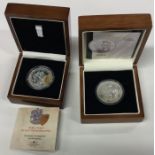 A Proof silver five pound coin together with a Proof single crown coin.