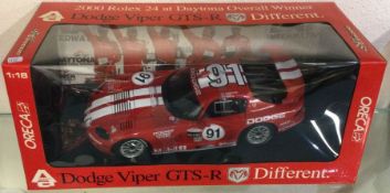 AUTOART: A 1:18 scale boxed model race car of a Dodge Viper GTS-R.