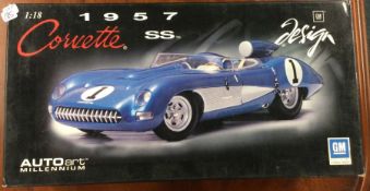 AUTOART: A 1:18 scale boxed model race car of a 1957 Corvette SS.