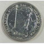 A fine 999 silver Britannia 2 Pounds coin. Approx. 30 grams.