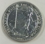 A fine 999 silver Britannia 2 Pounds coin. Approx. 30 grams.