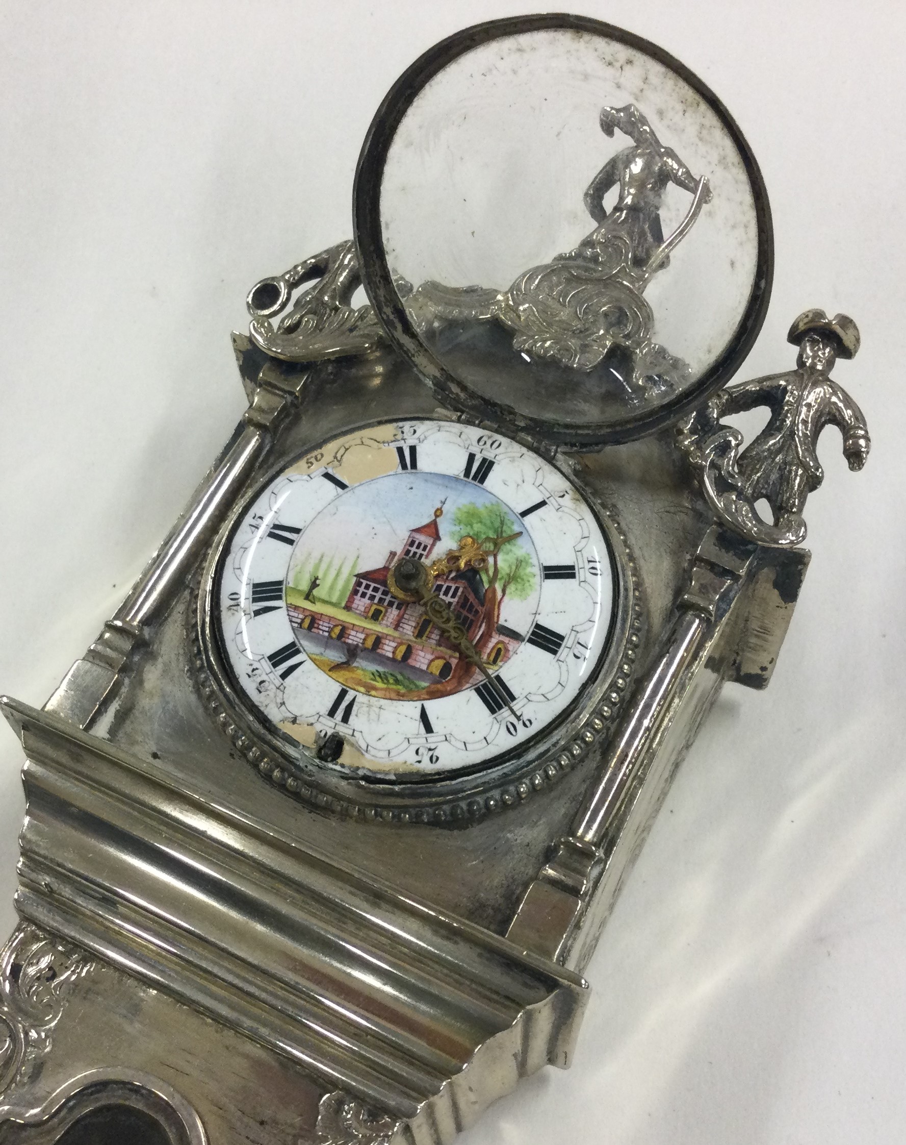 A large 19th Century Dutch silver clock. Marked verso. Approx. 380 grams - Image 2 of 2