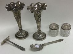 A pair of Indian silver vases etc. Est. £20 - £30.