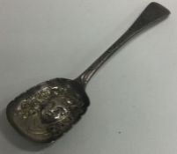 A Victorian silver caddy spoon embossed relief portrait to bowl.