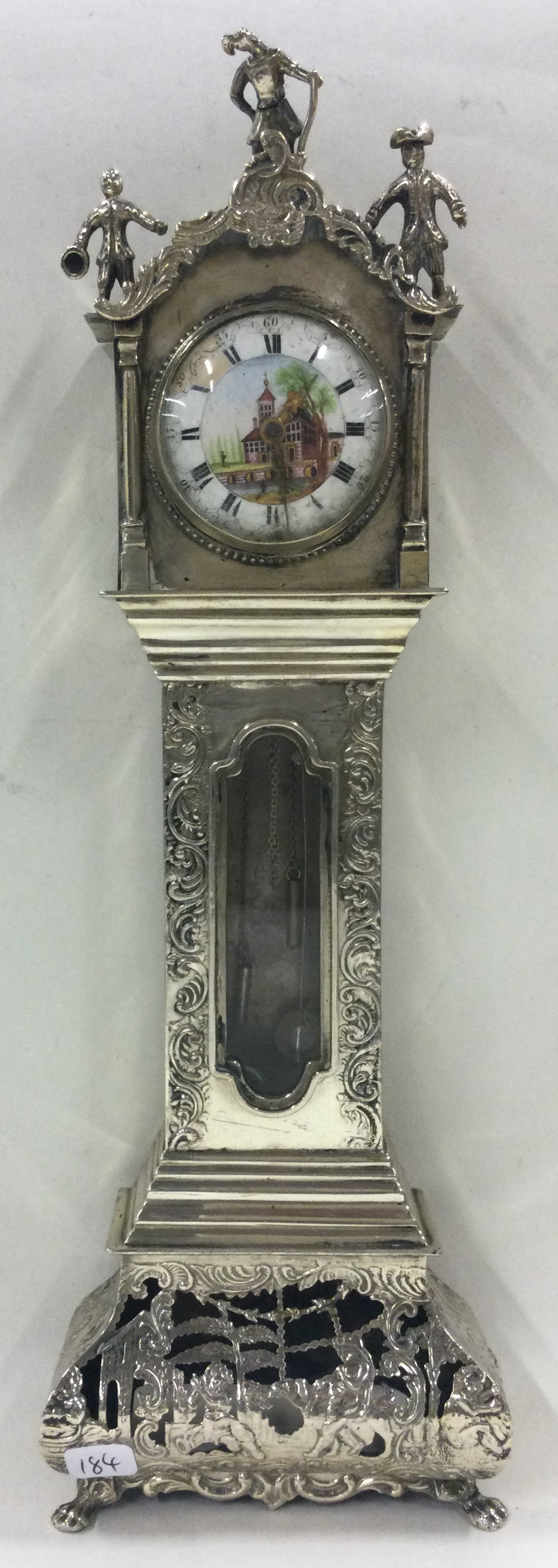 A large 19th Century Dutch silver clock. Marked verso. Approx. 380 grams