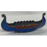 A large Norwegian silver and enamelled Viking longship. Approx. 83 grams.