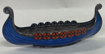 A large Norwegian silver and enamelled Viking longship. Approx. 83 grams.