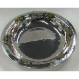 A large silver and enamelled bowl. Approx. 389 grams.