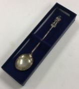 A cased cast silver spoon with Henry VIII finial. Birmingham. Approx. 10 grams.