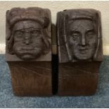 A pair of Antique oak wall mounts carved with figures.