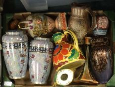 A box containing good Victorian and other pottery vases.